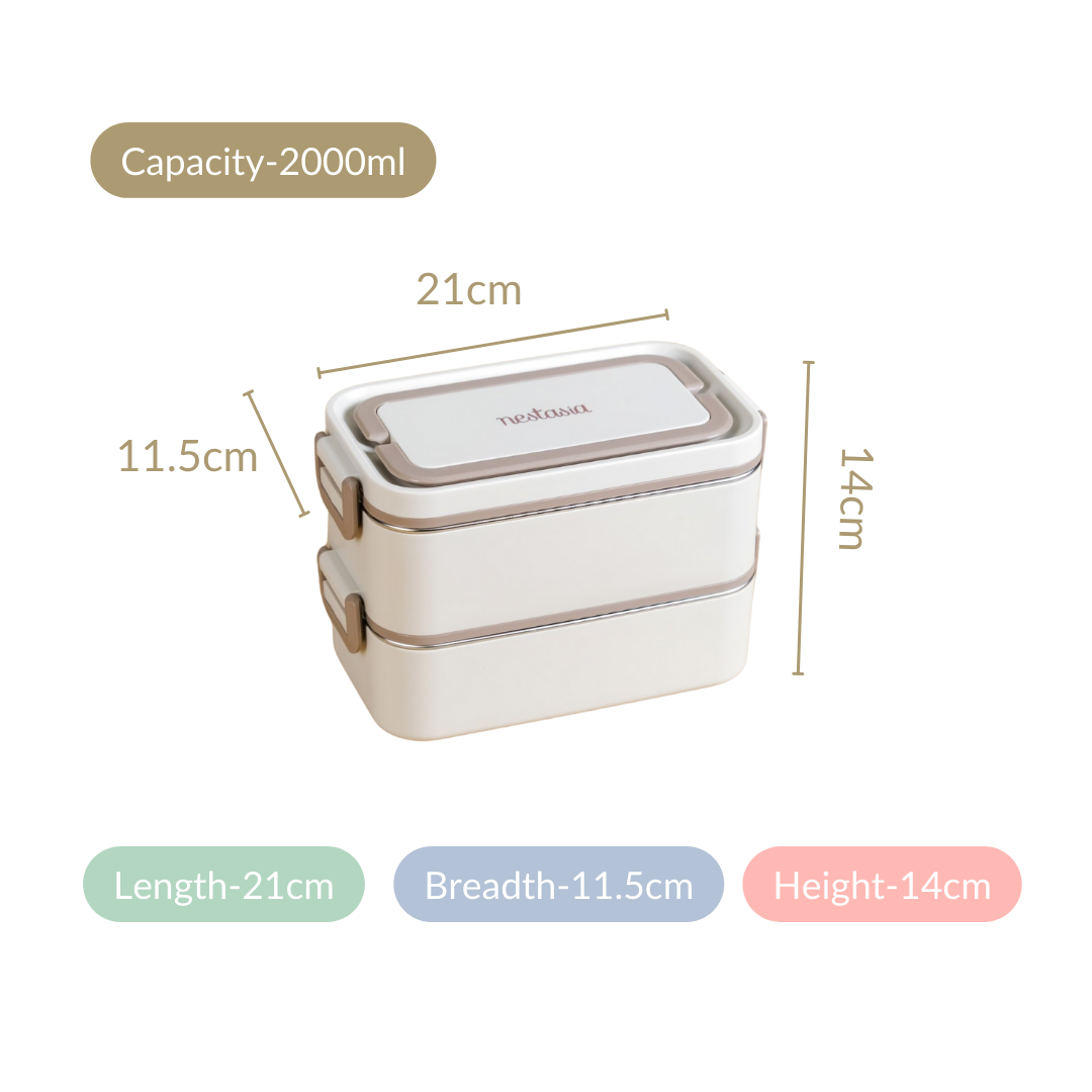 Ninja Airtight Double Decker Bento Lunch Box in Matte Beige, 2000ml Capacity