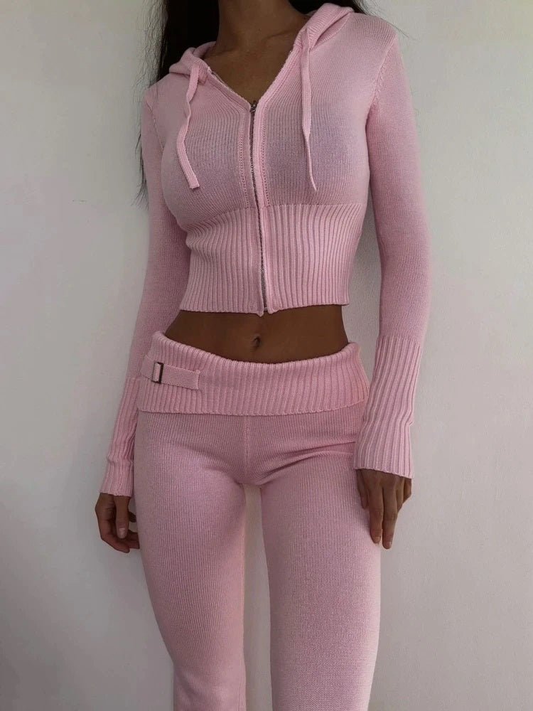 Women's stylish and sexy two-piece set with high-waisted long-sleeved trousers