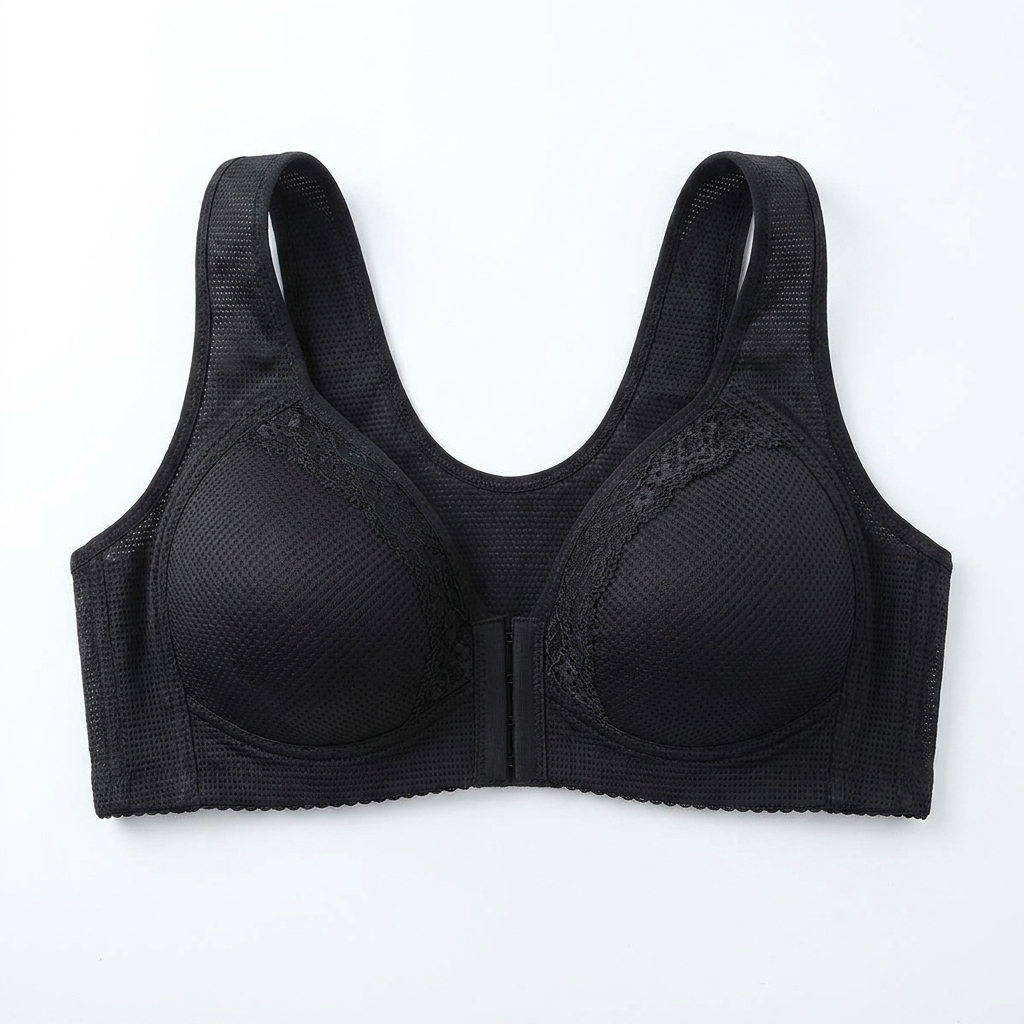 VivaFemme™ – Lace-Accented Wireless Bra with Front Closure