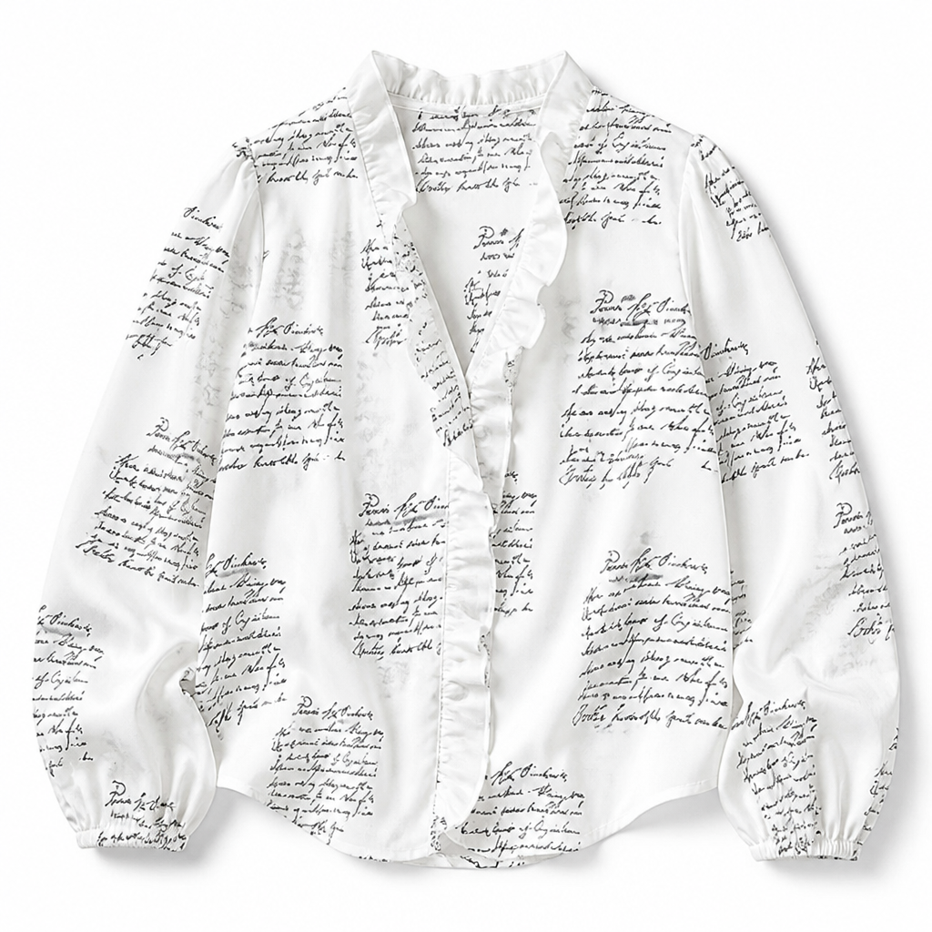 FlairMist™ – Romantic V-Neck Ruffle Blouse with Lantern Sleeves