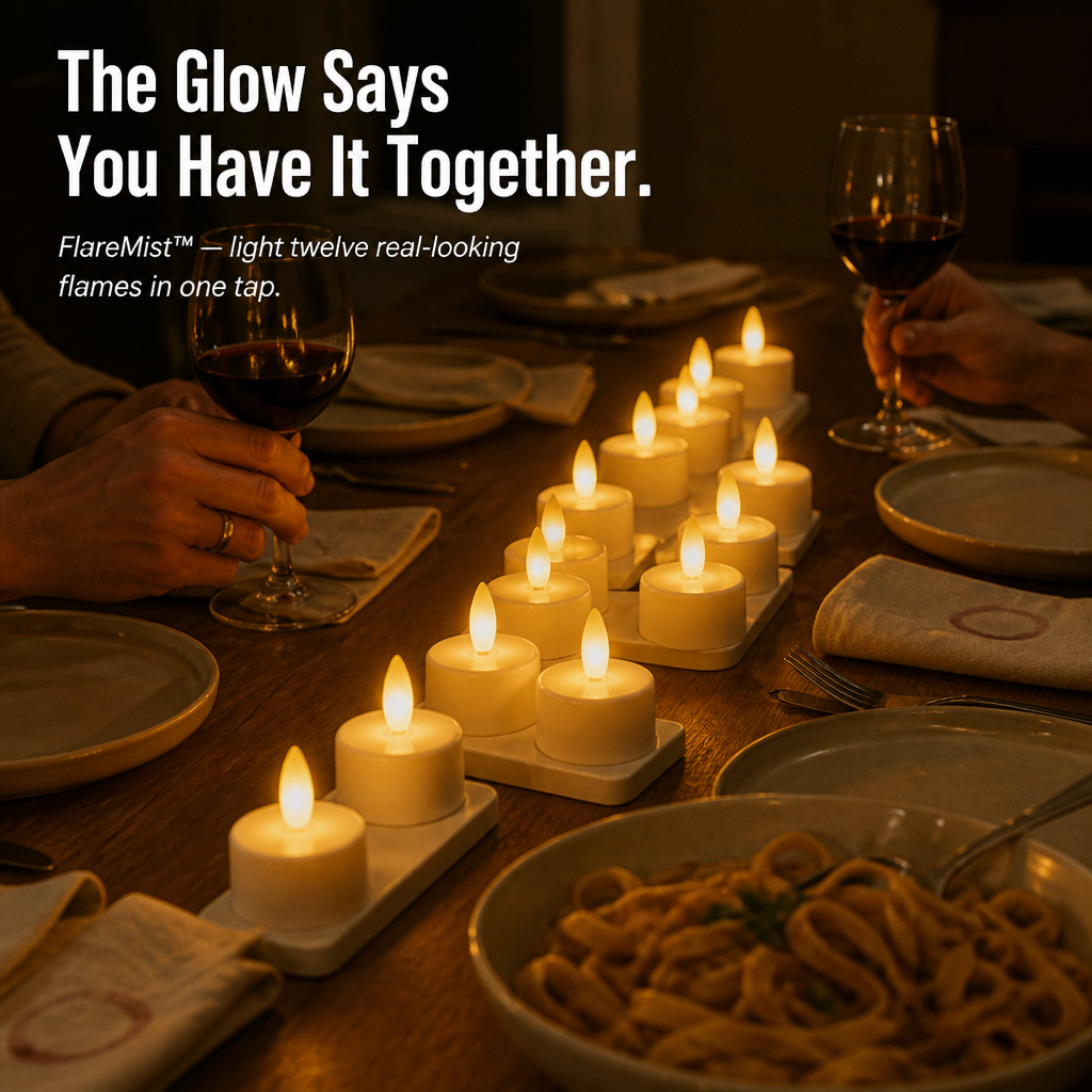 FlareMist™ — Instantly Recharge Twelve Authentic Flames with a Single Plug-In