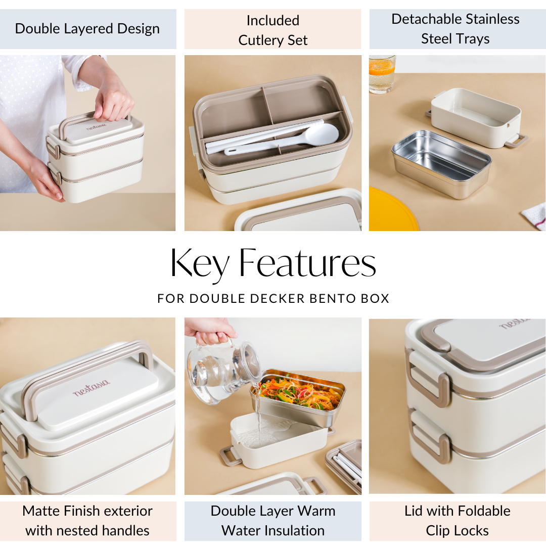 Ninja Airtight Double Decker Bento Lunch Box in Matte Beige, 2000ml Capacity