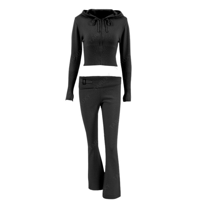 Women's stylish and sexy two-piece set with high-waisted long-sleeved trousers