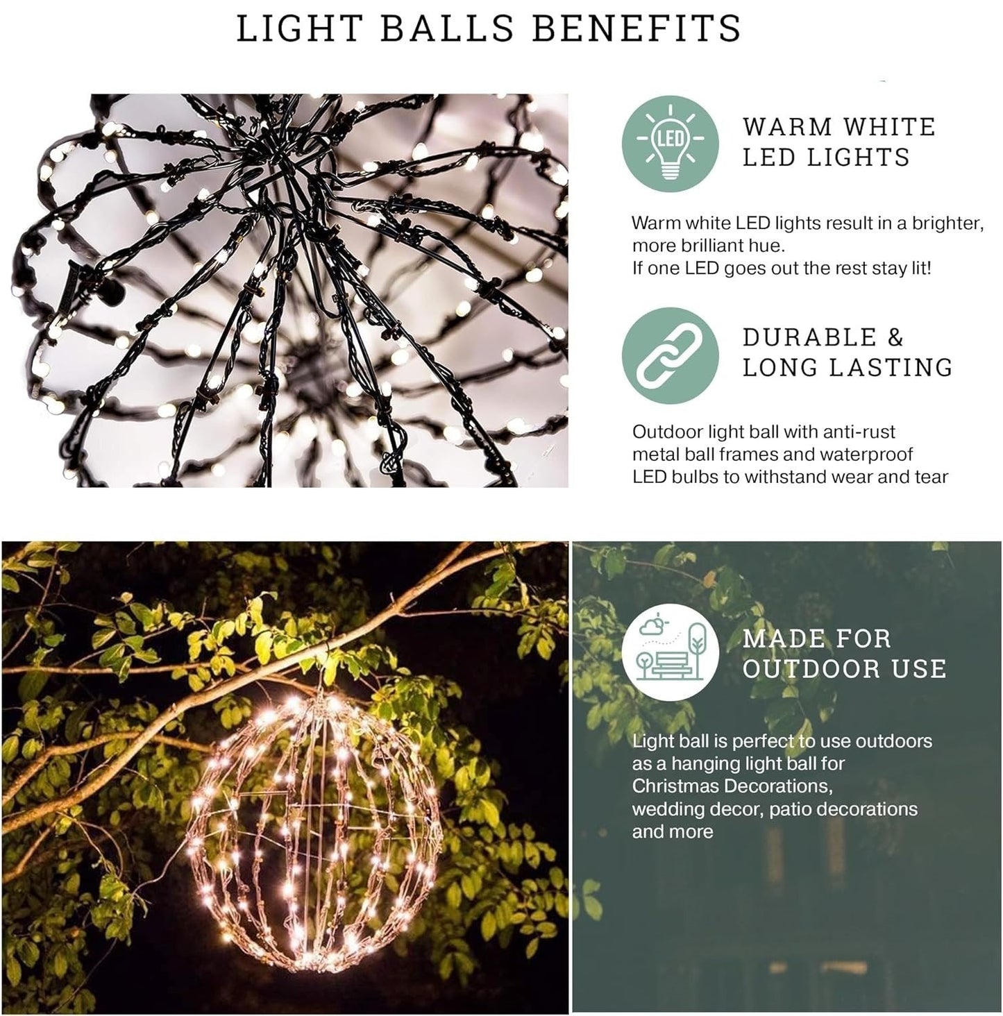 LumoGlow — Warm White LED Light Balls for Indoor & Outdoor Use