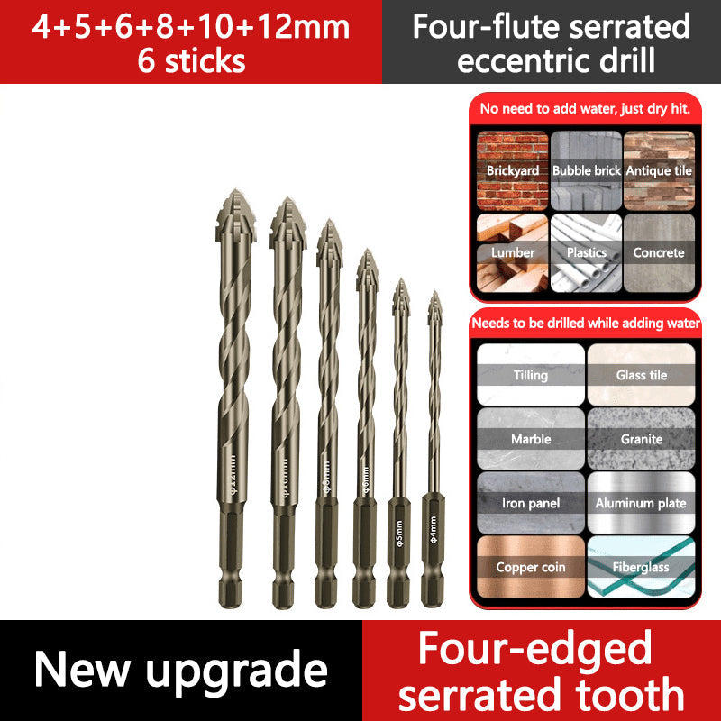 🔥Upgraded eccentric four-nozzle drill head for ceramics, glass, marble, and metal