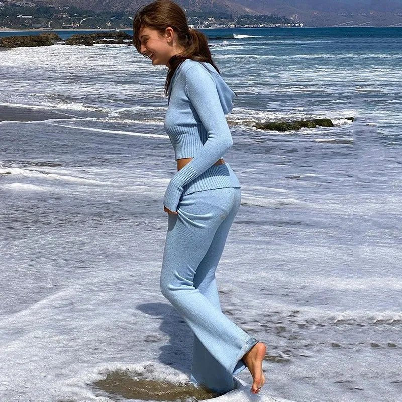 Women's stylish and sexy two-piece set with high-waisted long-sleeved trousers