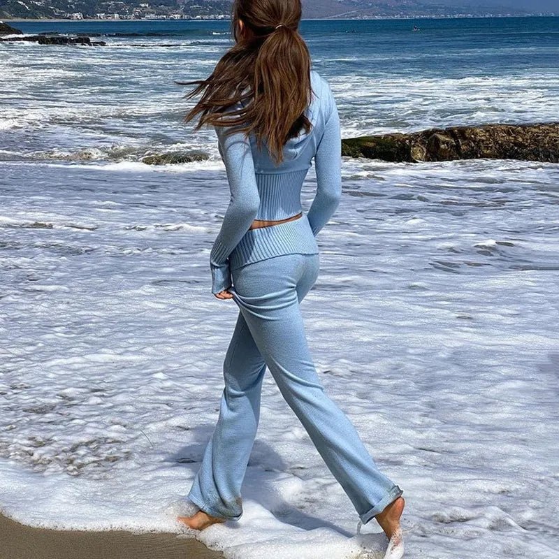 Women's stylish and sexy two-piece set with high-waisted long-sleeved trousers
