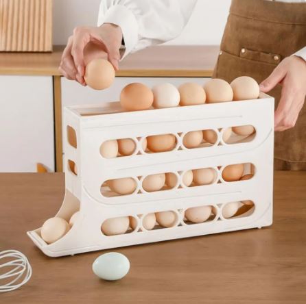 4-Layer Rolling Egg Rack 30-Egg Storage Box for Fridge Space-Saving Organizer
