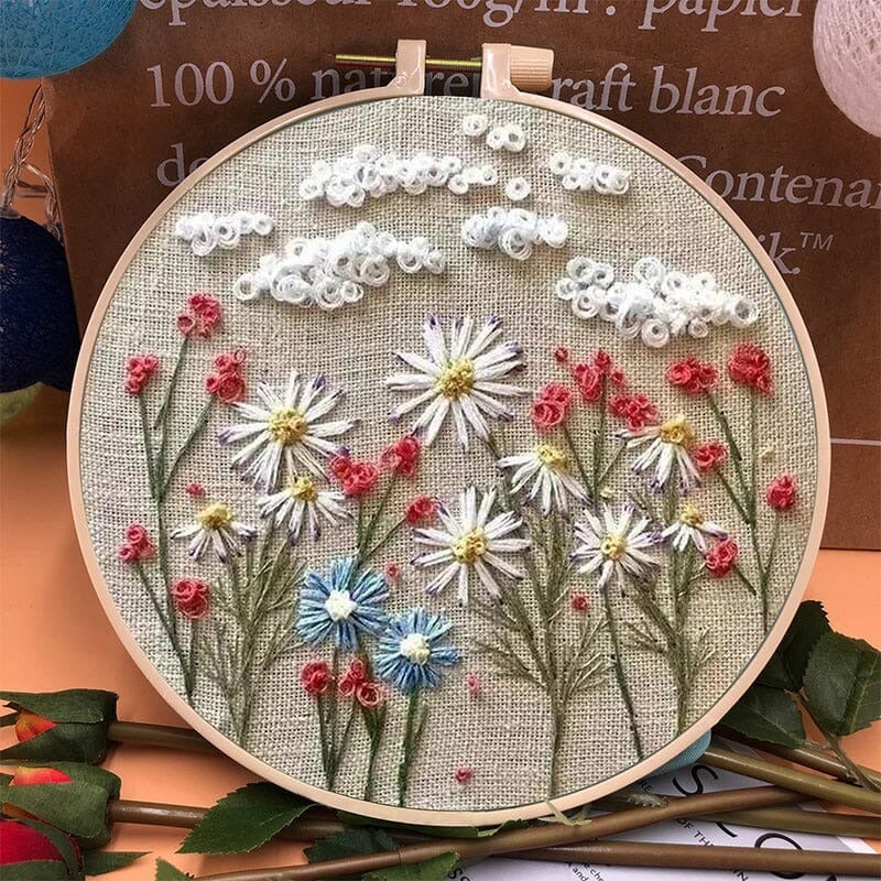 Floral embroidery kit for creative hobbies