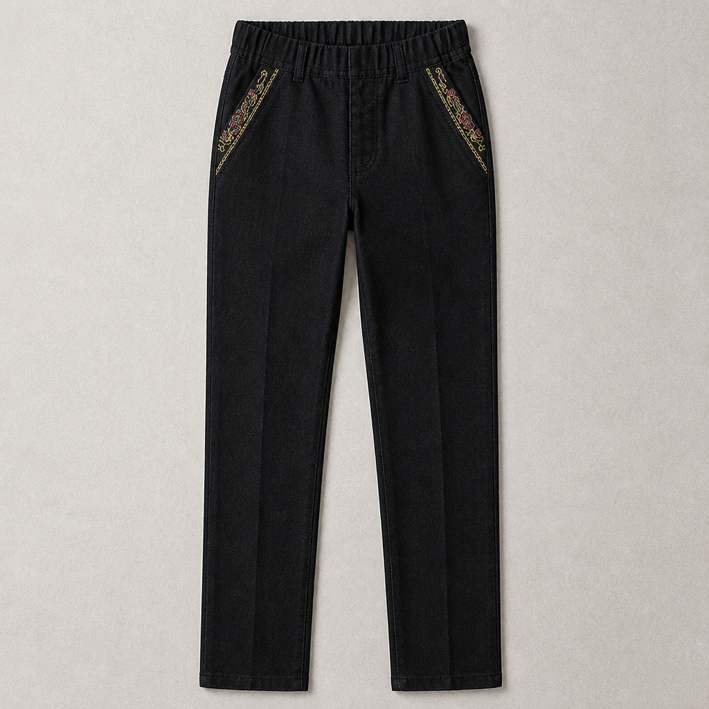 SculptEase™ – Stretch Pull-On Straight Leg Jeans with Embroidered Pockets