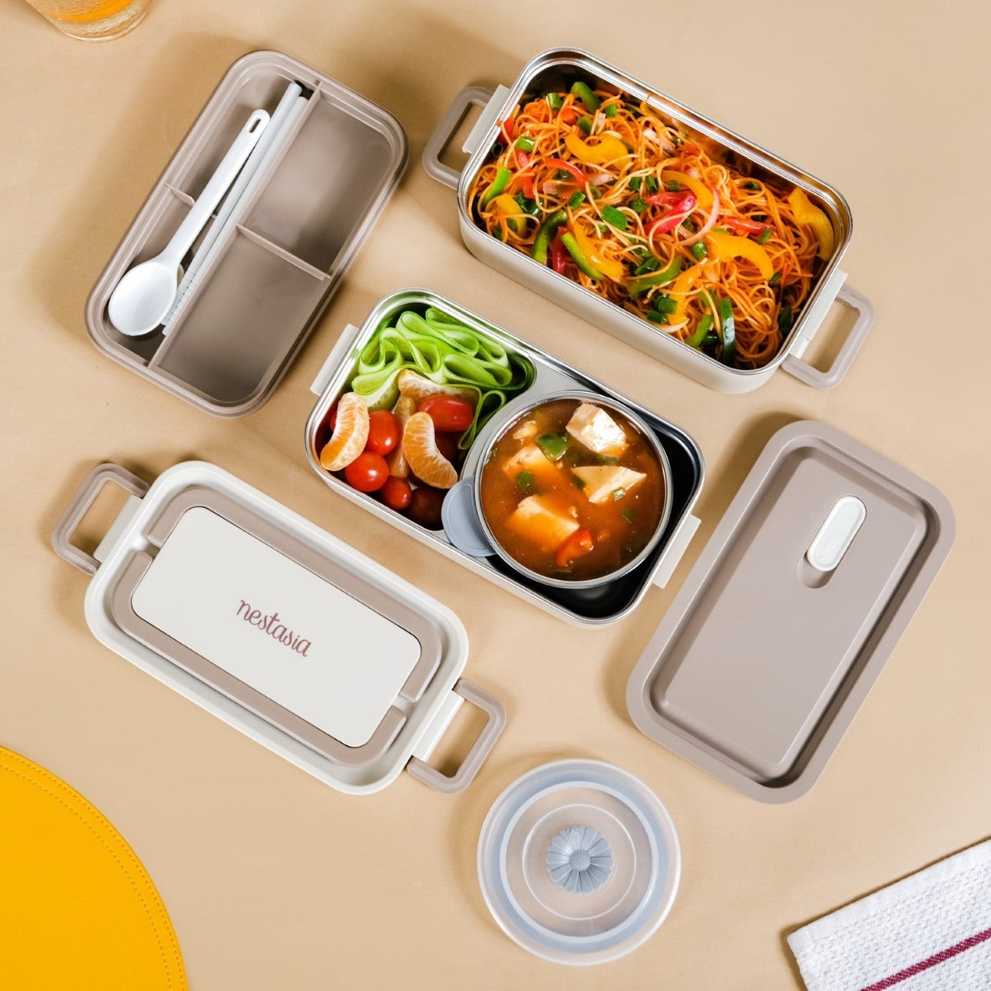 Ninja Airtight Double Decker Bento Lunch Box in Matte Beige, 2000ml Capacity