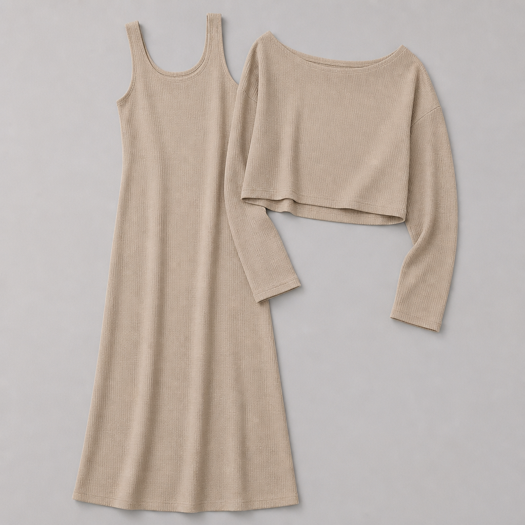 VeloraMist™ – Soft Knit Two-Piece Ensemble with Layered Cropped Top