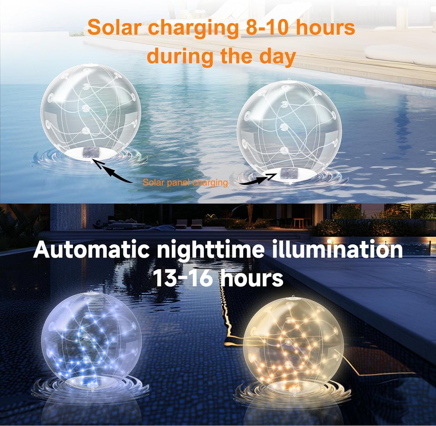 1+1 FREE | EcoGlow | Solar Floating Pool Lights – Waterproof & Color Changing