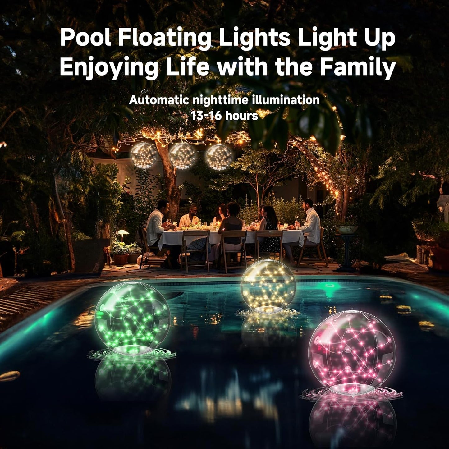 1+1 FREE | EcoGlow | Solar Floating Pool Lights – Waterproof & Color Changing