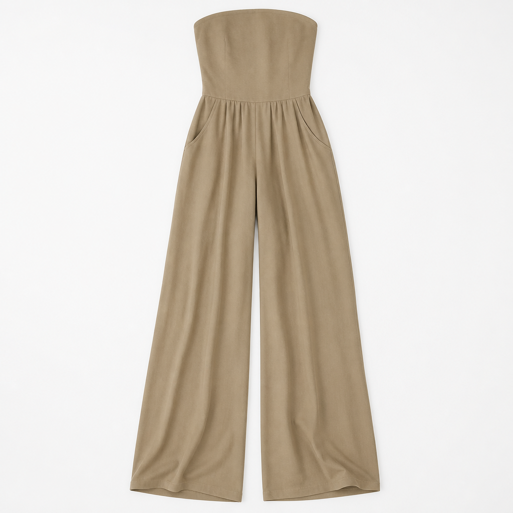 Solenne™ – Stylish Strapless Wide-Leg Jumpsuit with Smocked Back
