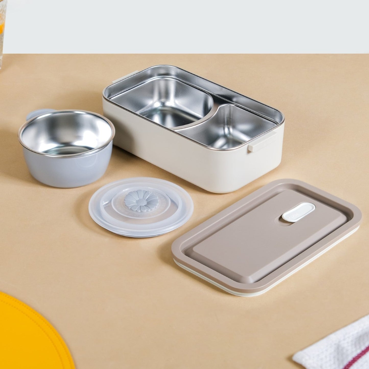 Ninja Airtight Double Decker Bento Lunch Box in Matte Beige, 2000ml Capacity