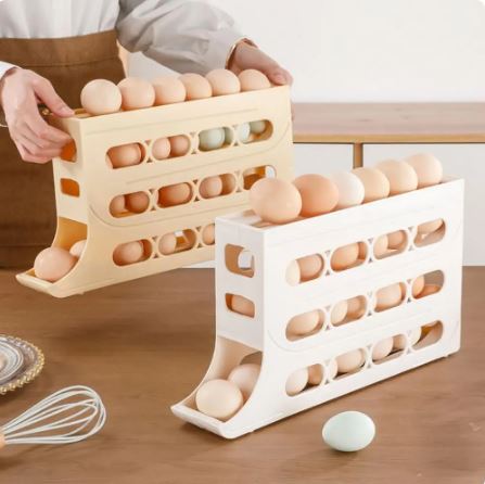 4-Layer Rolling Egg Rack 30-Egg Storage Box for Fridge Space-Saving Organizer