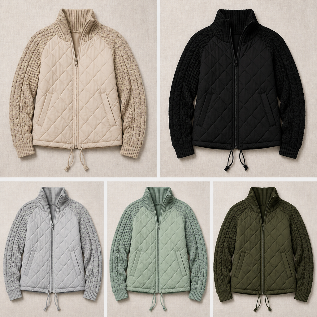 Norvelle™ – Warm Quilted Winter Coat with Cable-Knit Sleeves