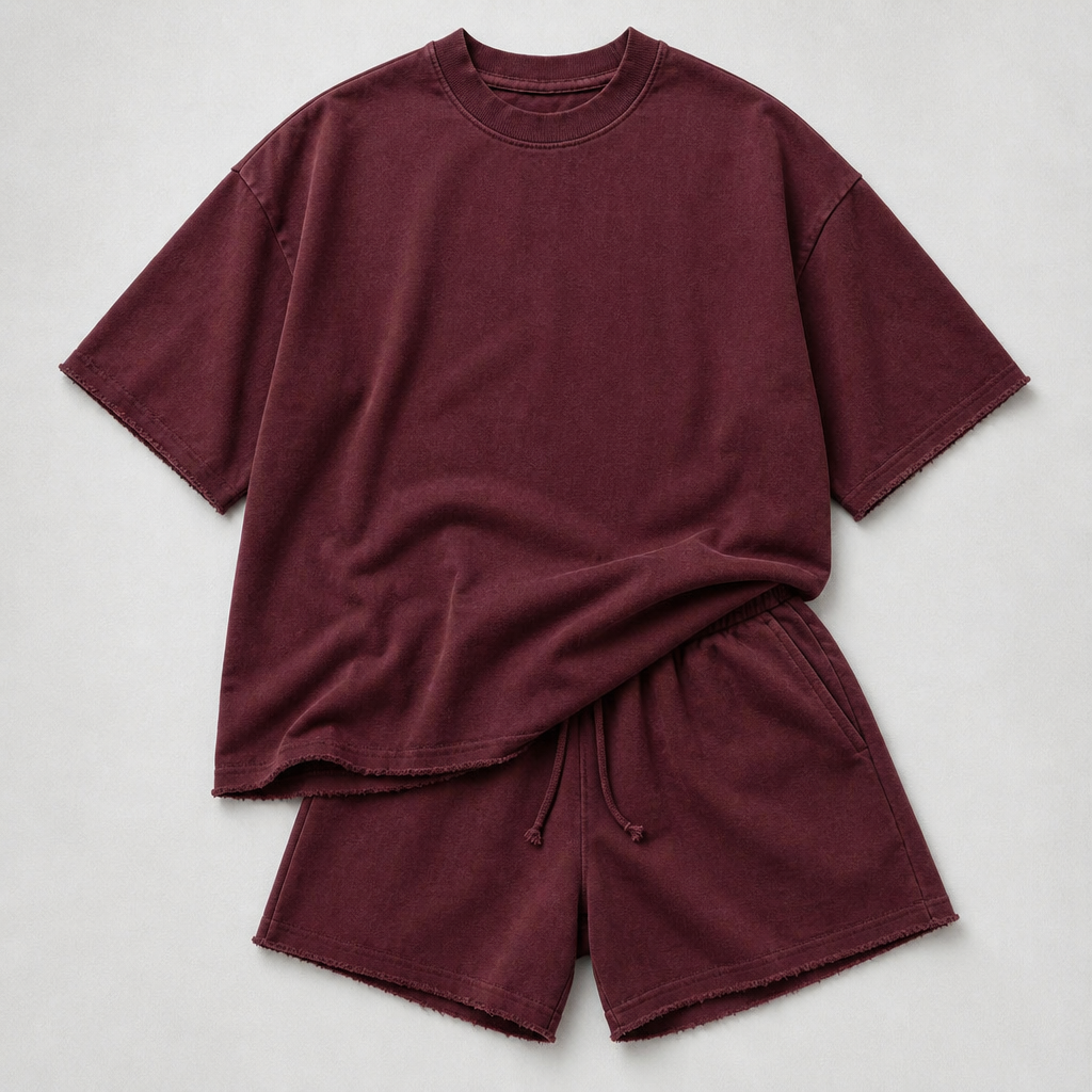 ArdentFlex™ – Comfortable Loose-Fit Raw-Edge Tee & Shorts Set