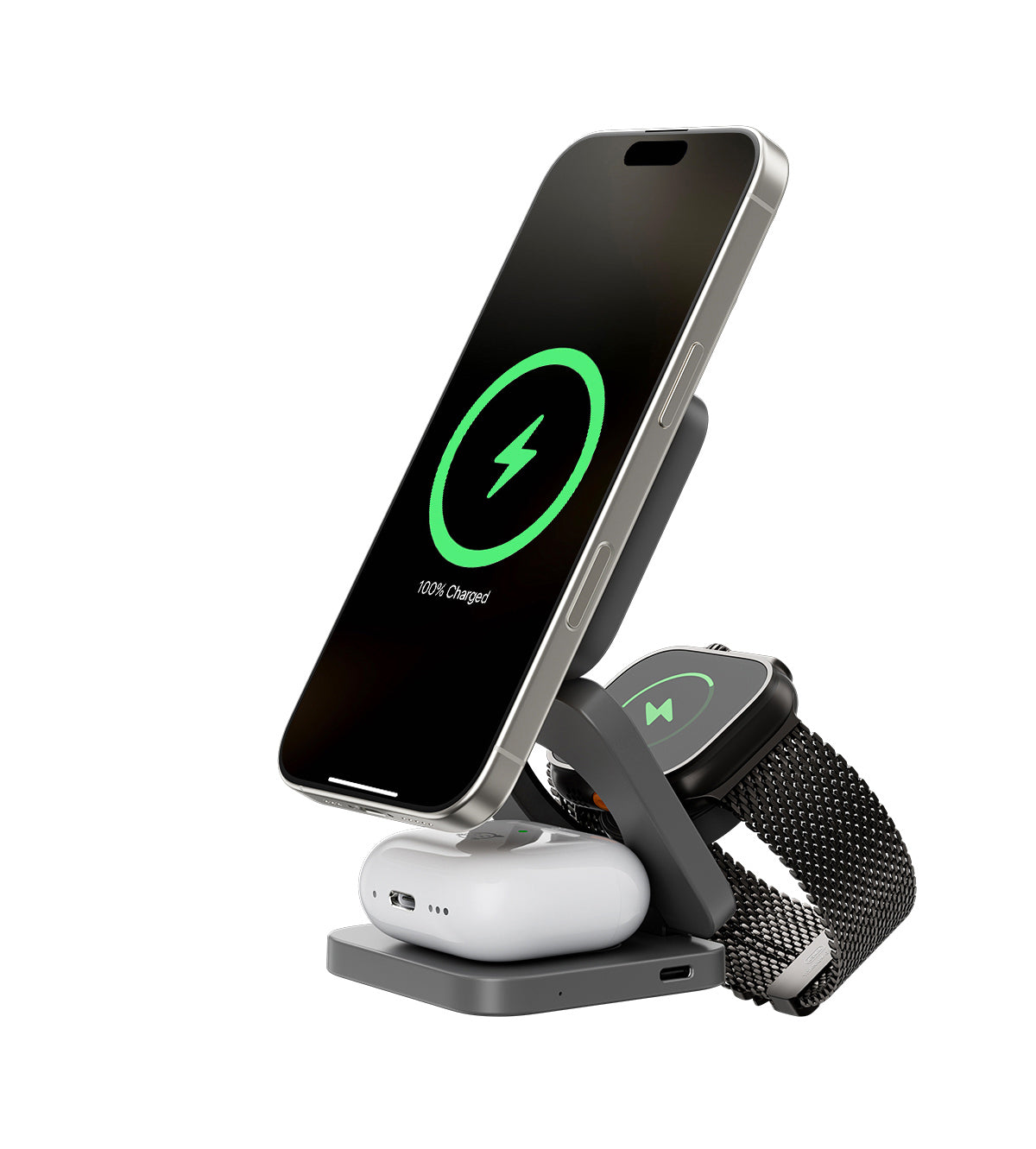 KUXIU X55 3-in-1 Foldable Magnetic Wireless Charger Station - Gray