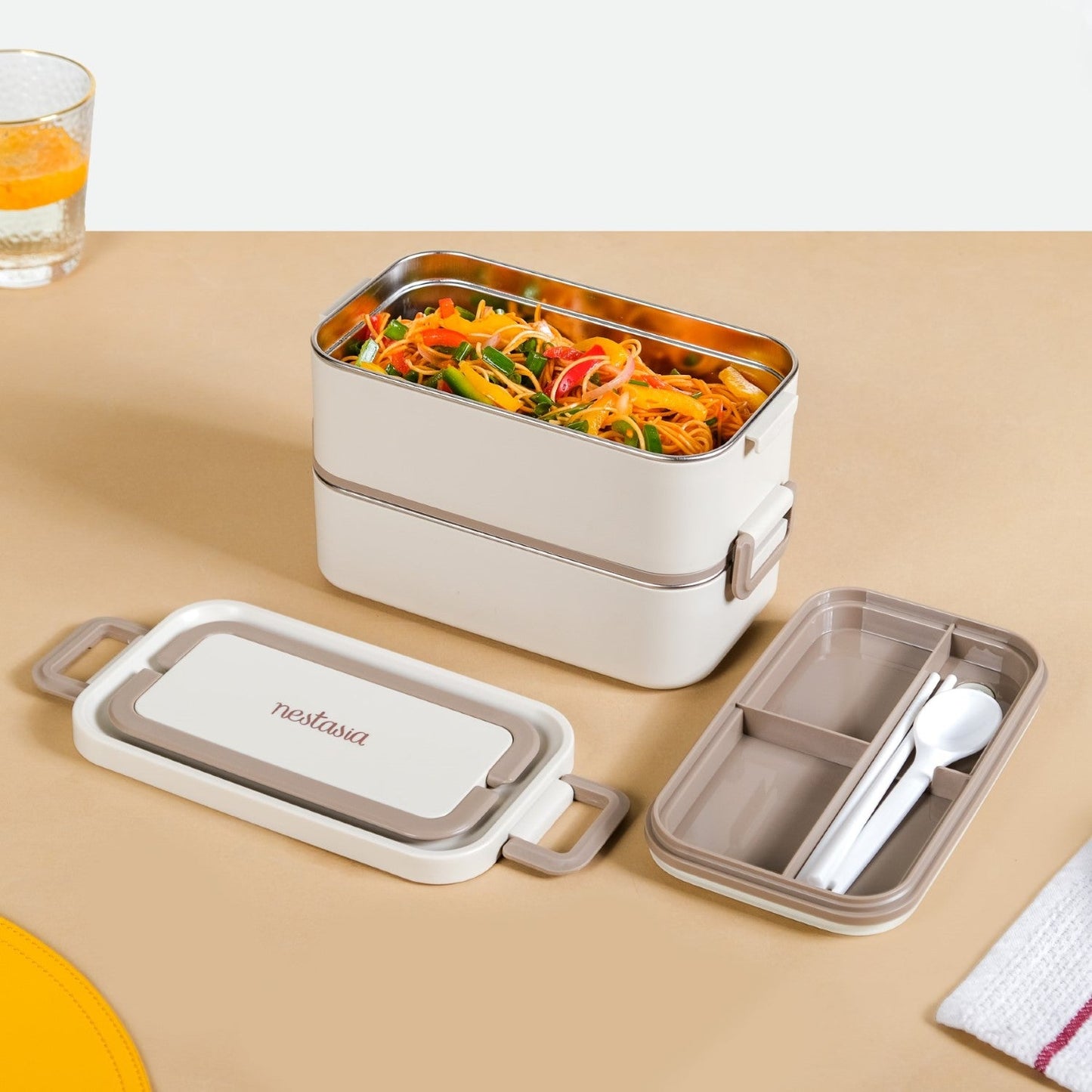 Ninja Airtight Double Decker Bento Lunch Box in Matte Beige, 2000ml Capacity