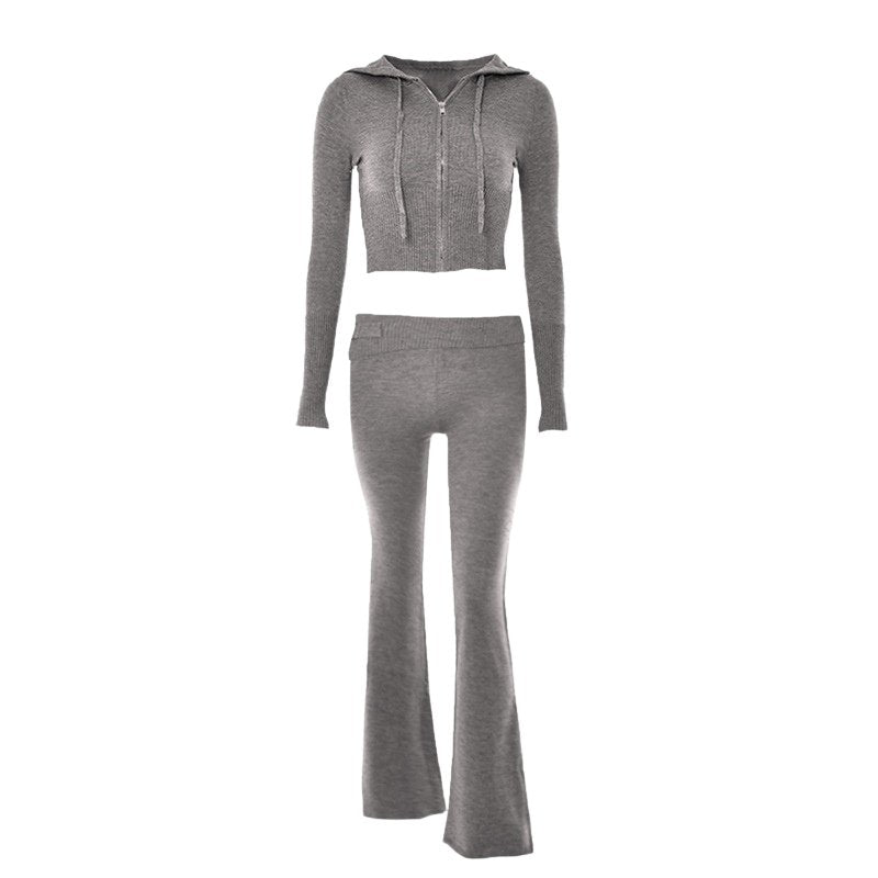 Women's stylish and sexy two-piece set with high-waisted long-sleeved trousers