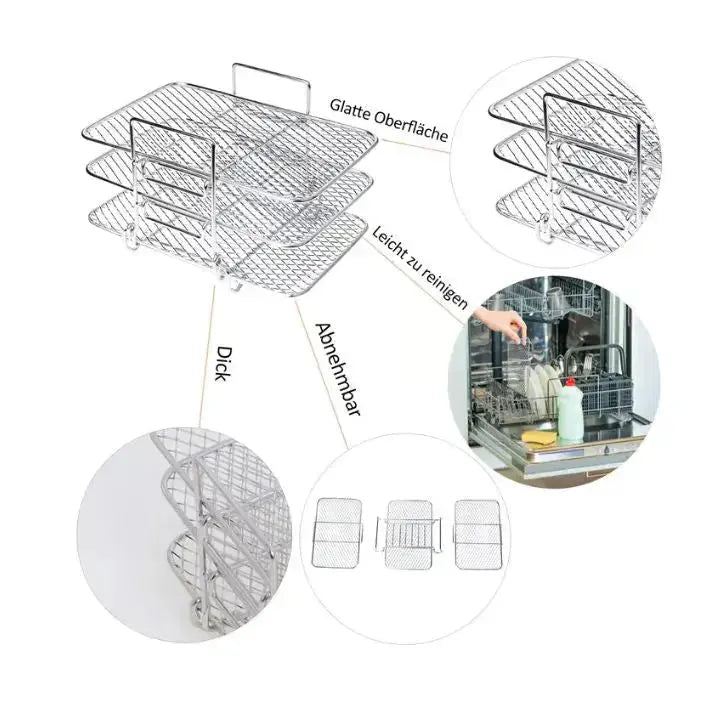 3-Tier Stainless Steel Rack for Air Fryers Offering Versatile Cooking Options