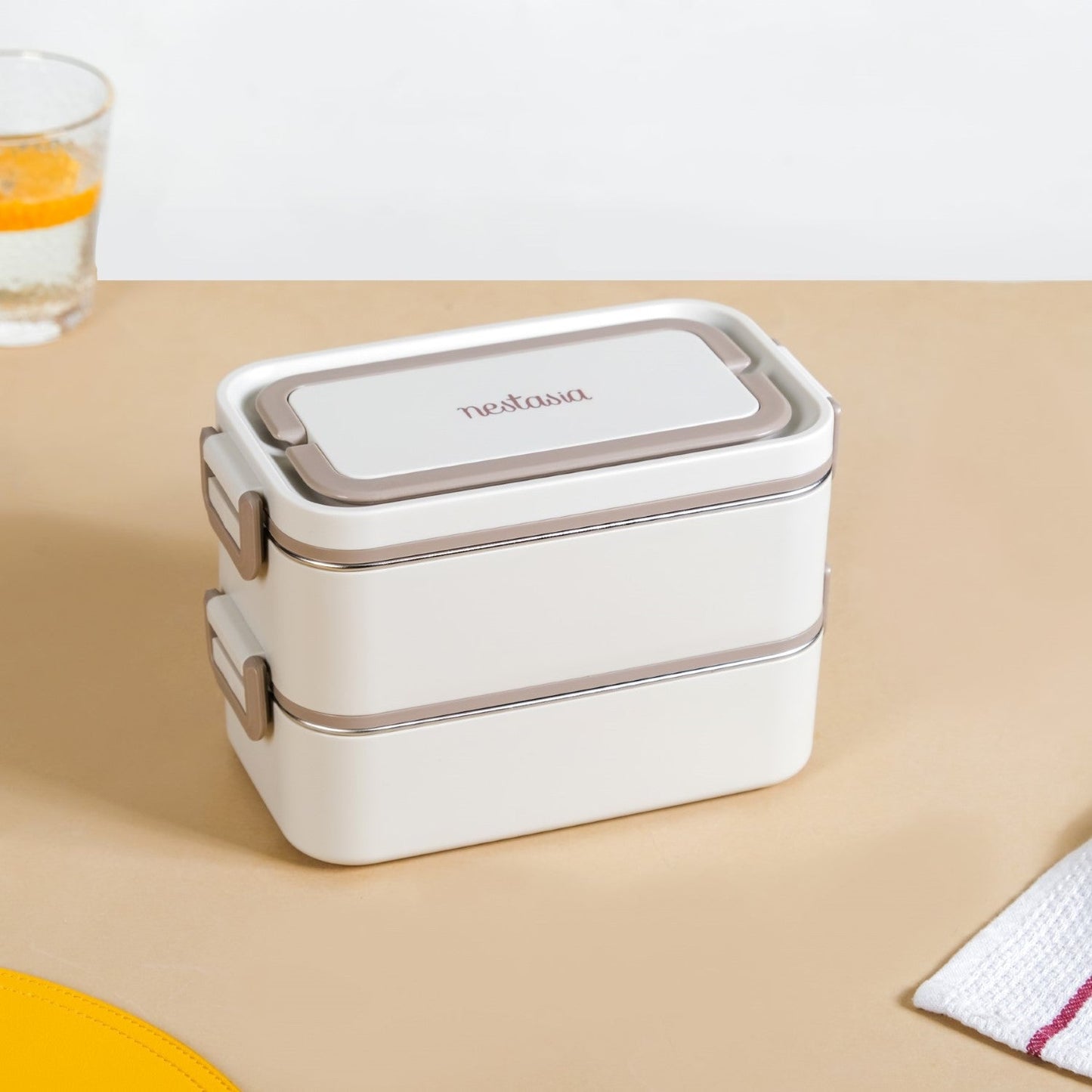 Ninja Airtight Double Decker Bento Lunch Box in Matte Beige, 2000ml Capacity