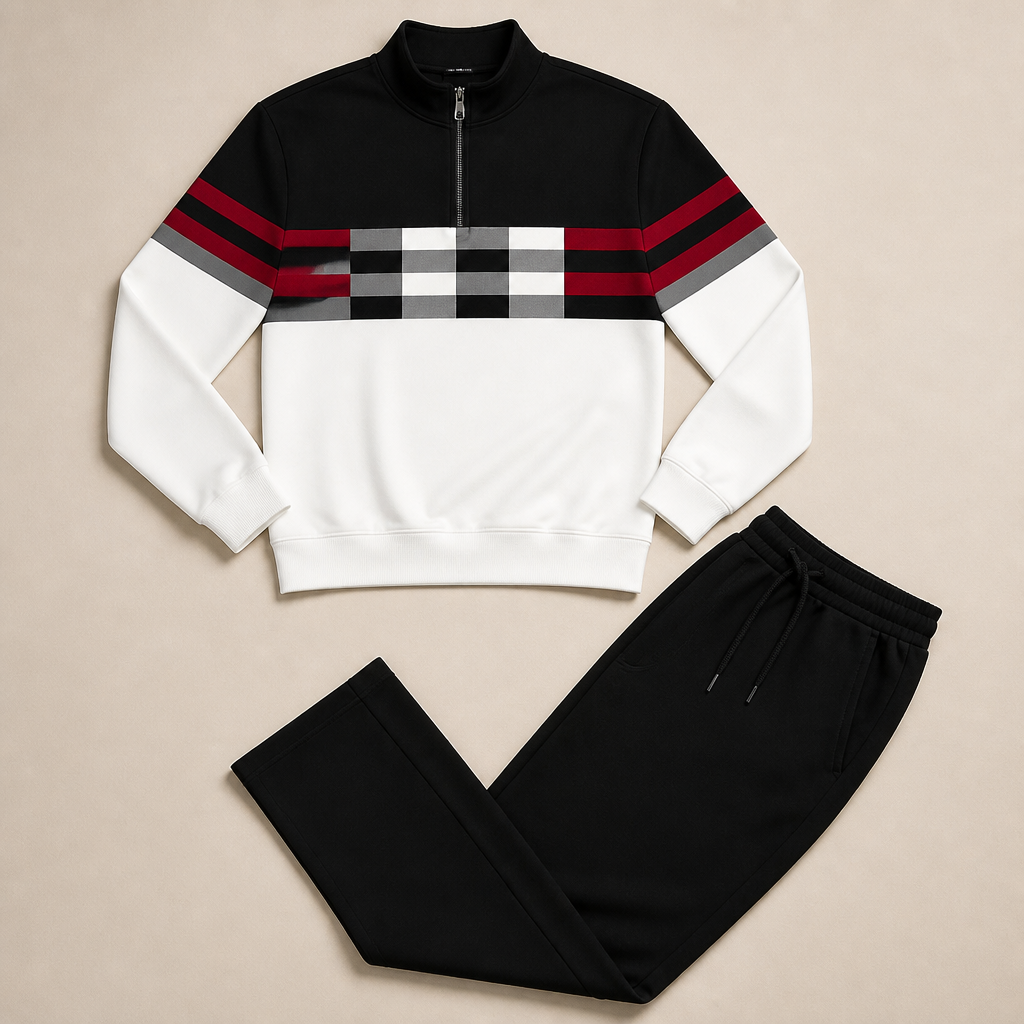 VibeFlex™ – Contemporary Striped Mock-Neck Quarter-Zip Two-Piece Set