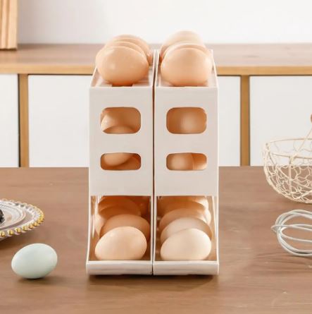 4-Layer Rolling Egg Rack 30-Egg Storage Box for Fridge Space-Saving Organizer