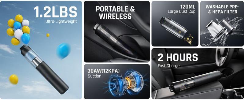 🍃 High Performance Cordless Car Vacuum Cleaner 13000Pa/30AW 🥰