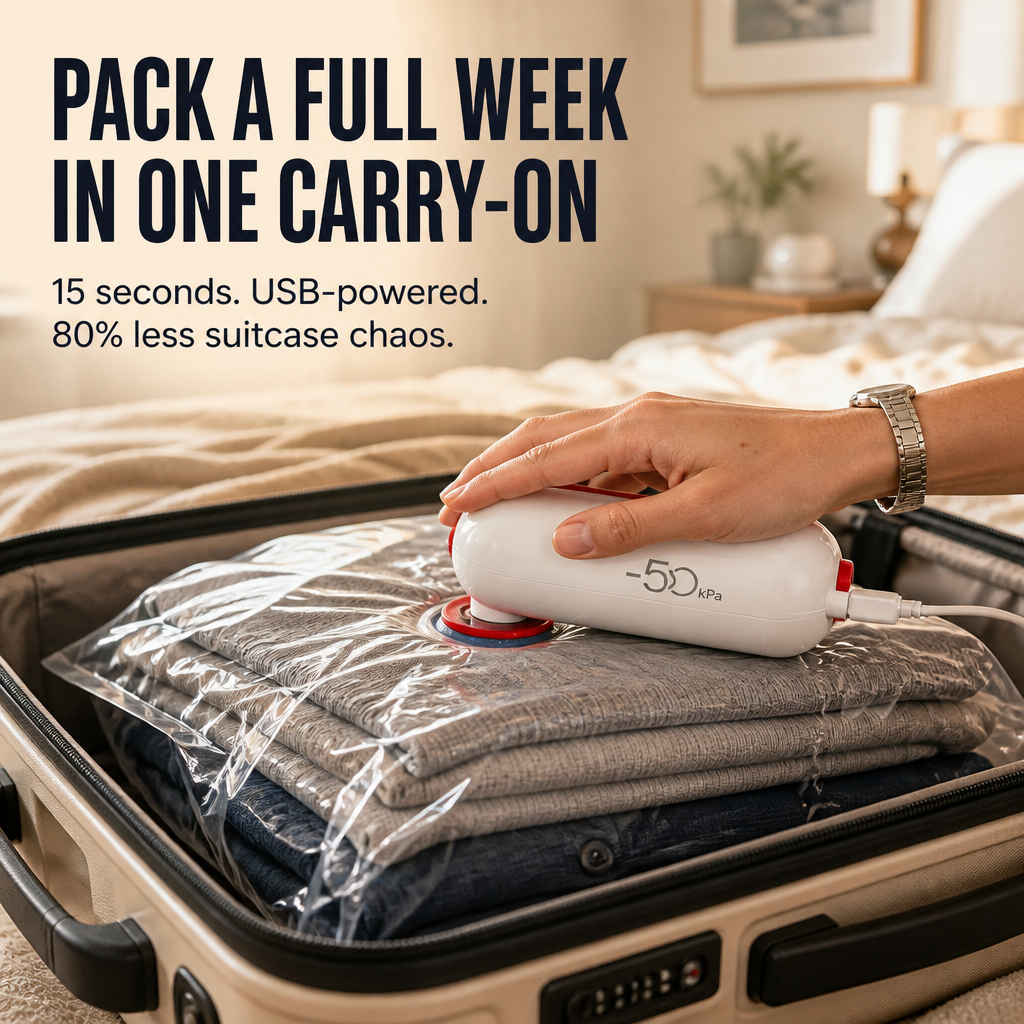VoltPack™ — Compress Your Suitcase 80% Using a Pocket USB Vacuum Pump
