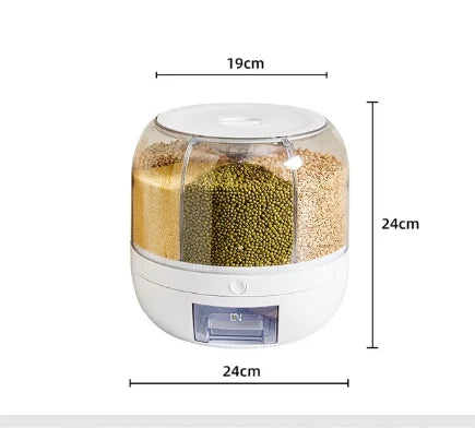 360° GrainVault: Rotatable Moisture-Resistant Grain Dispenser for Kitchen Use
