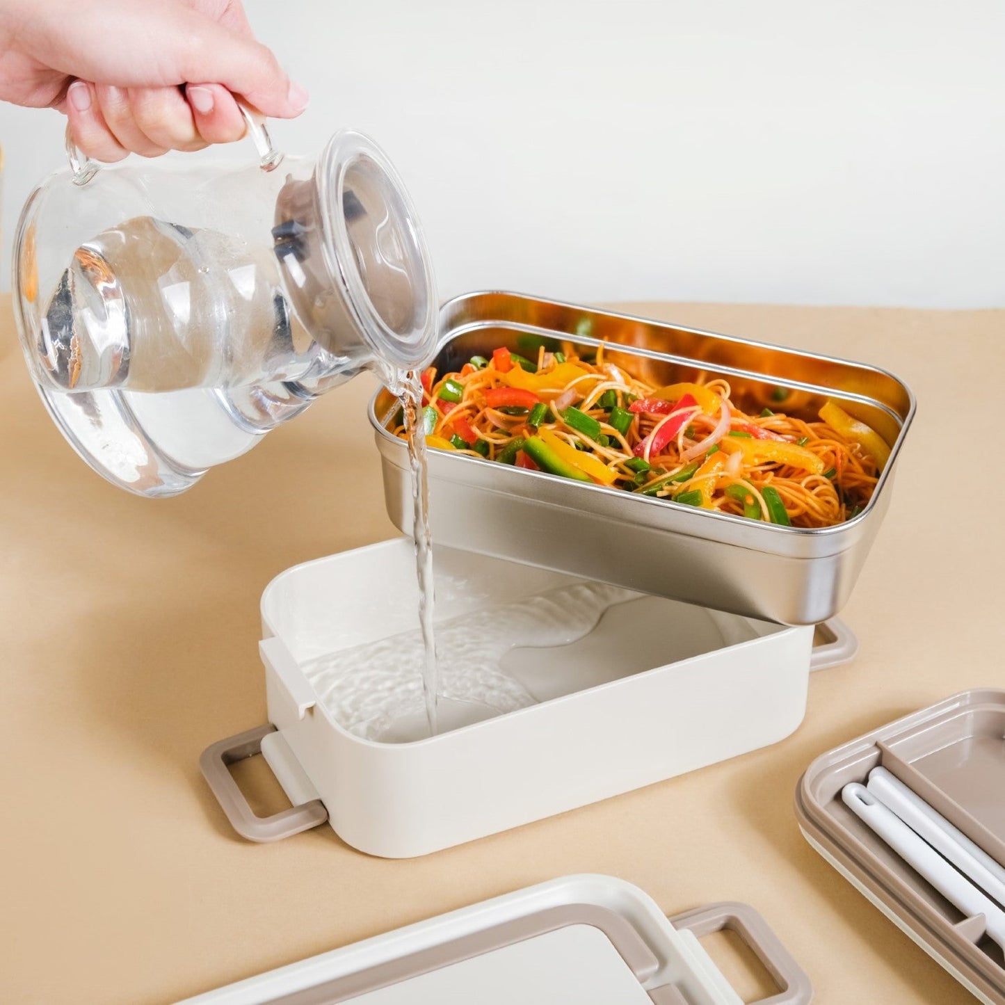 Ninja Airtight Double Decker Bento Lunch Box in Matte Beige, 2000ml Capacity