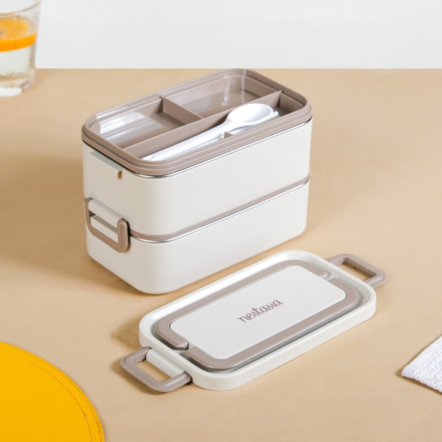 Ninja Airtight Double Decker Bento Lunch Box in Matte Beige, 2000ml Capacity