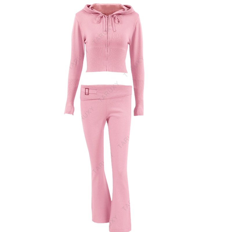 Women's stylish and sexy two-piece set with high-waisted long-sleeved trousers