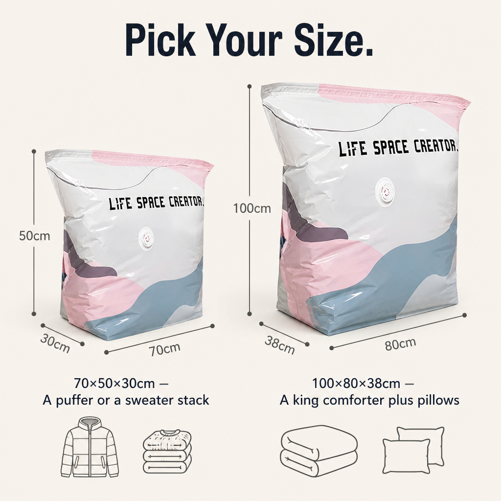 SwiftSpace™ — Squash Comforters, Coats & Bedding to One-Fifth Their Size, No Pump Needed