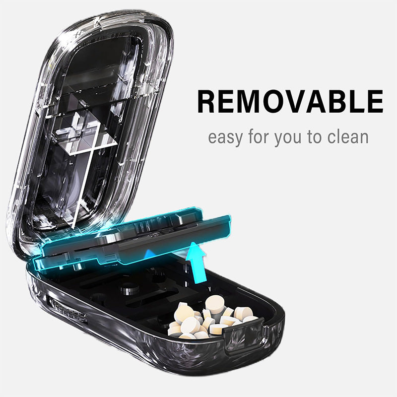 Portable pill organizer with cutter