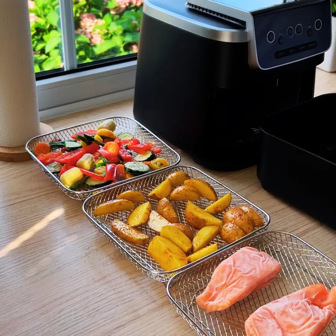 Multi-layer Air Fryer Baskets with 2 Complimentary Heat-Resistant Tongs