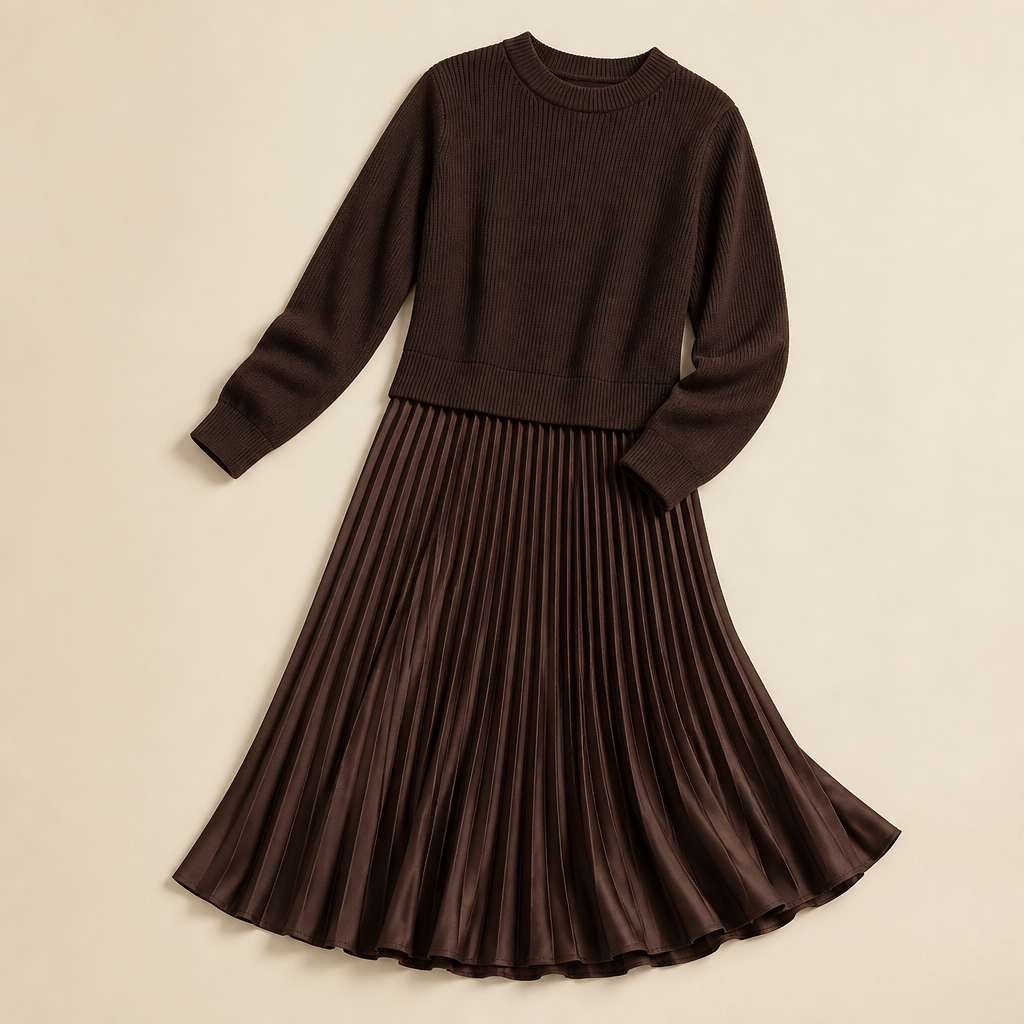 VelaLift™ – Stylish Pleated Maxi Skirt Set Paired with Cropped Knit Top
