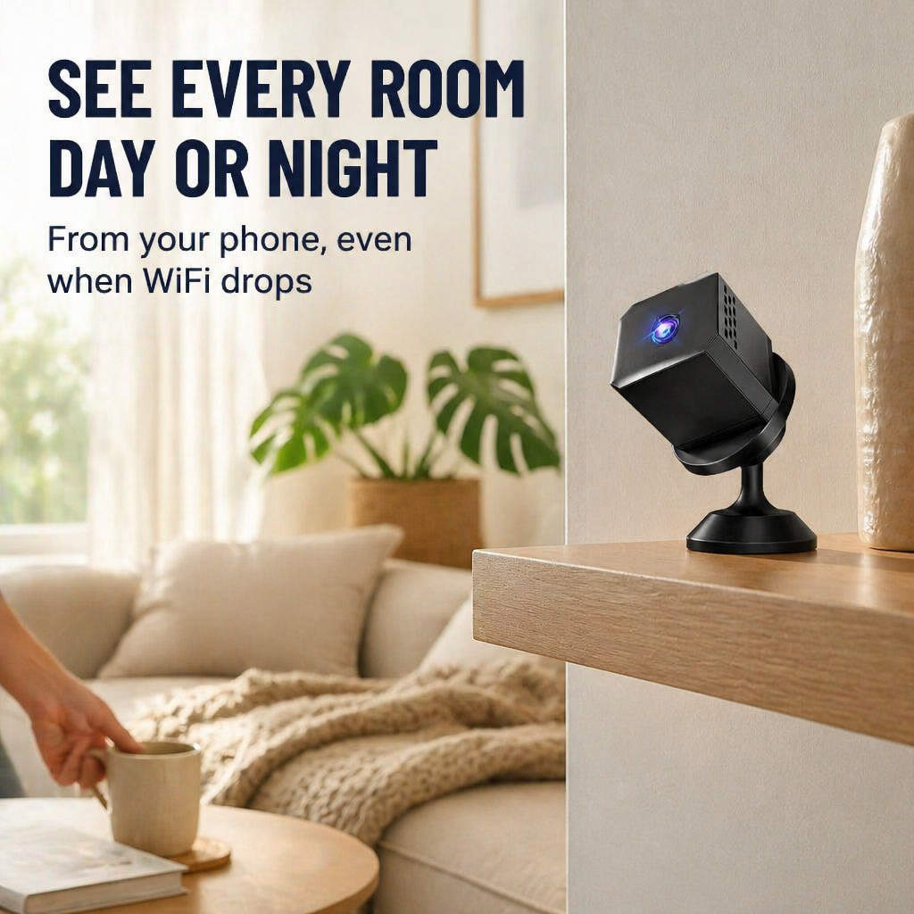 Zoomora™ Mini Cam — View Any Room Day or Night, Wherever You Are