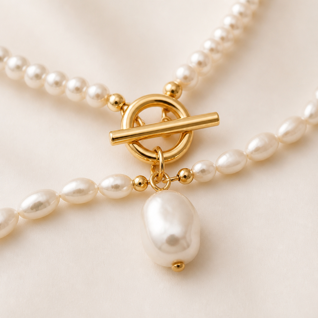 VeraLuxe™ – Triple-Strand Pearl Necklace Set with Gold Toggle Clasps