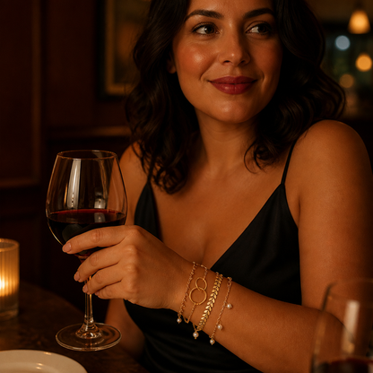 RadianceAura™ – Layered Gold-Plated Bracelets Featuring Pearl & Laurel Accents