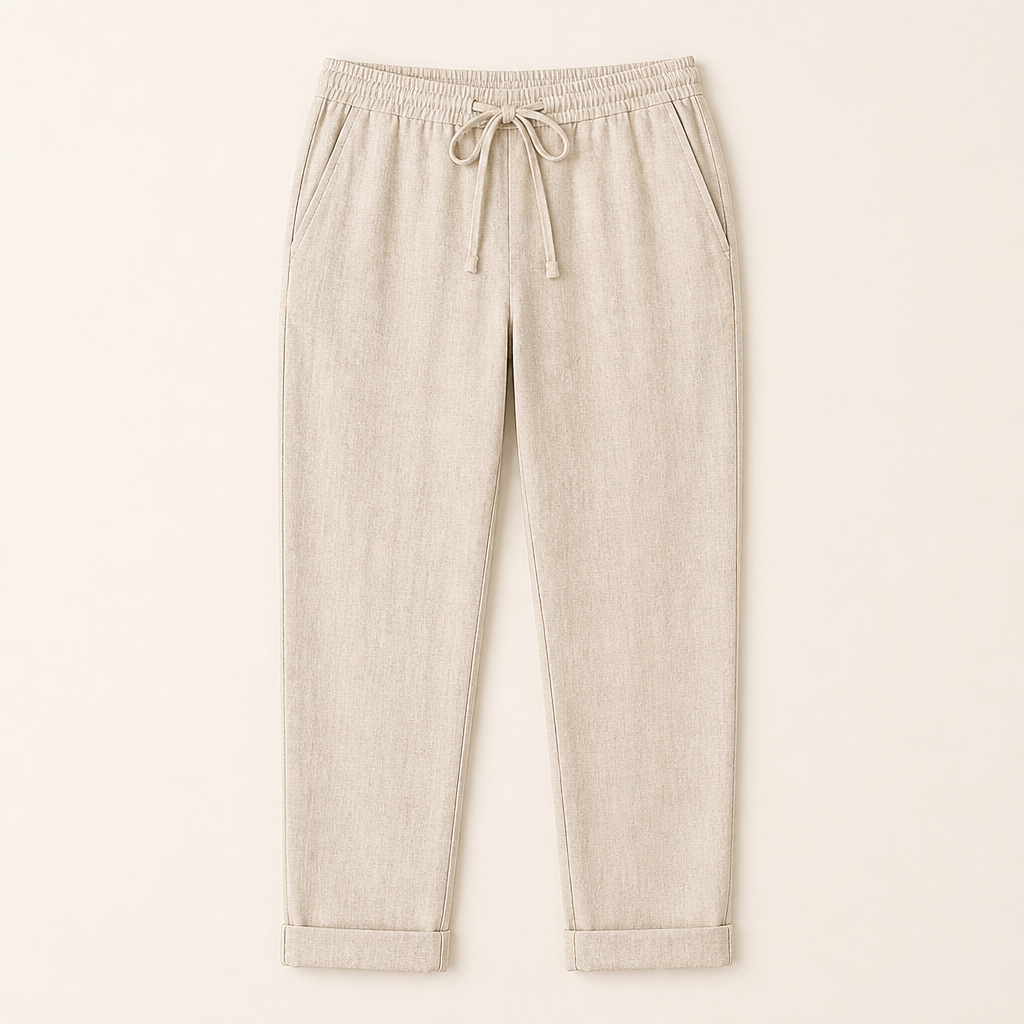 BellaSilk™ – Comfortable Cotton-Linen Tapered Pants with Adjustable Drawstring Waist