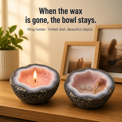 LumaCryst™ — Genuine Crystals Illuminated Within a Hand-Cut Agate Geode Bowl