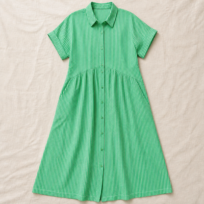LunaVerve™ – Airy Striped Midi Shirt Dress with Button Front