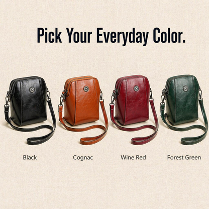 VividAura™ — Soft-Leather Crossbody for Phone, Cards & Lipstick All-in-One