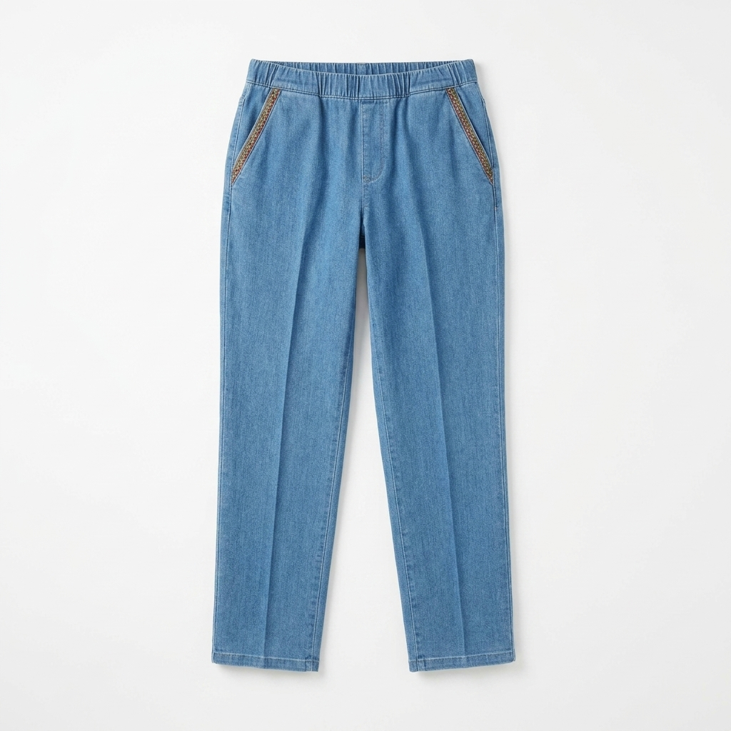 LuxeStride™ – Stretchy Pull-On Jeans with Embroidered Pocket Detail