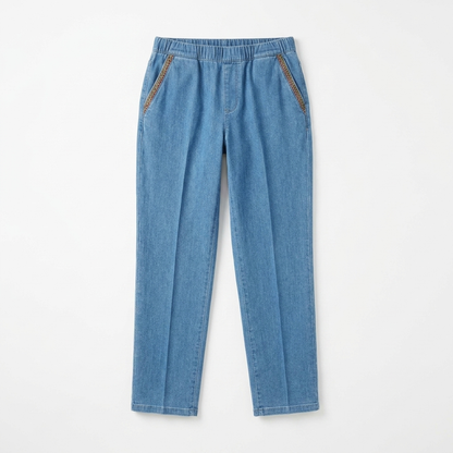 LuxeStride™ – Stretchy Pull-On Jeans with Embroidered Pocket Detail