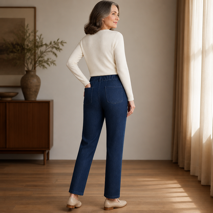 SculptEase™ – Stretch Pull-On Straight Leg Jeans with Embroidered Pockets